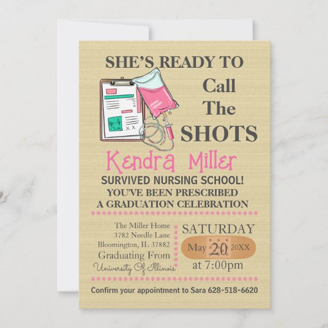 She’s Ready To Call The Shots Nursing Graduation I Invitation (Front)