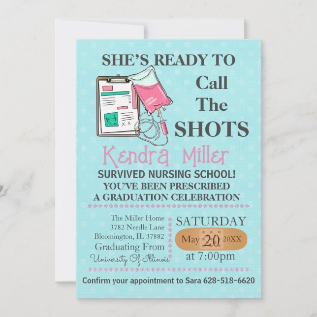 She’s Ready To Call The Shots Nursing Graduation I Invitation (Front)