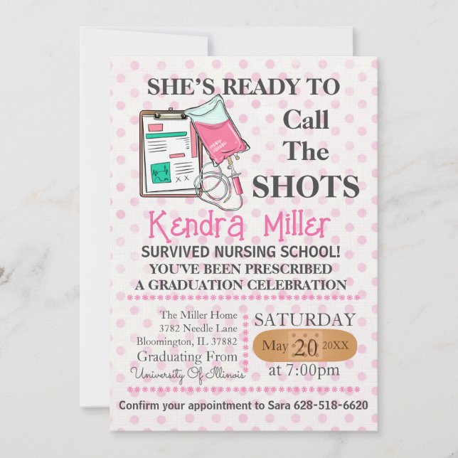 She’s Ready To Call The Shots Nursing Graduation I Invitation (Front)