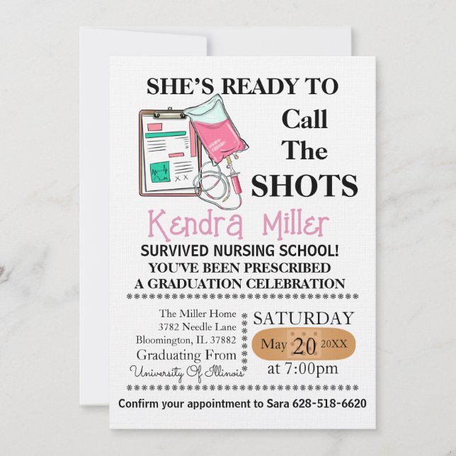 She’s Ready To Call The Shots Nursing Graduation I Invitation (Front)