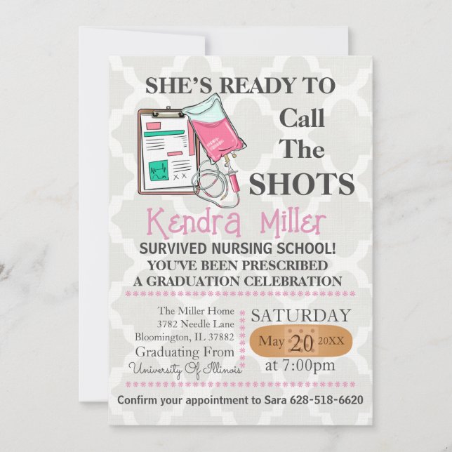 She’s Ready To Call The Shots Nursing Graduation I Invitation (Front)