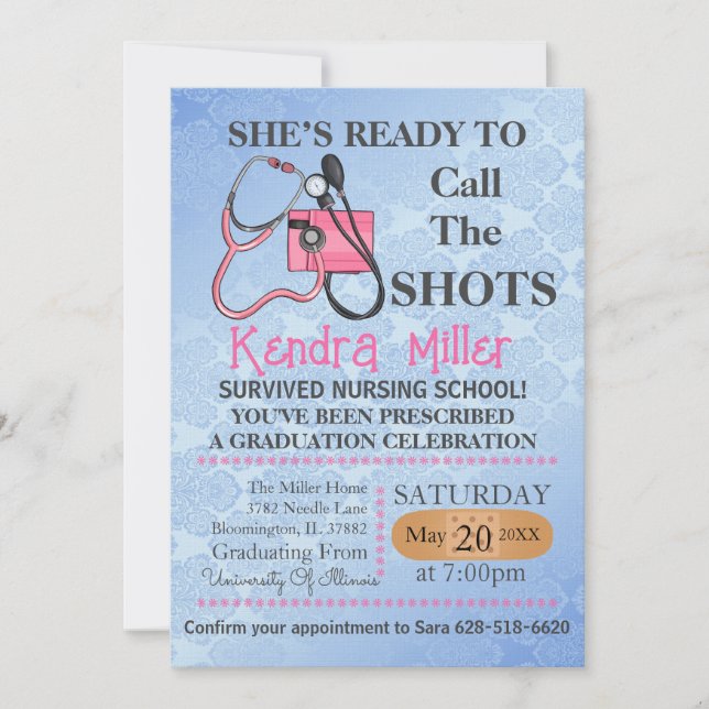 She’s Ready To Call The Shots Nursing Graduation Invitation (Front)