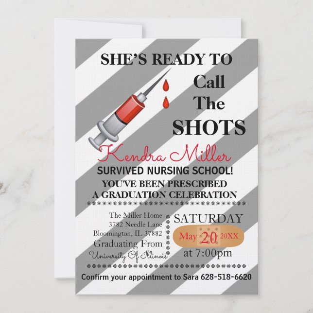 She’s Ready To Call The Shots Nursing Graduation Invitation (Front)