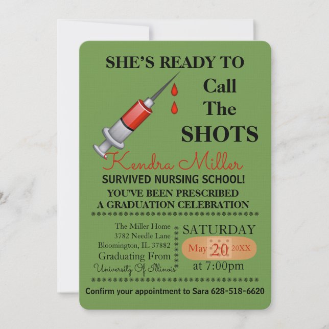 She’s Ready To Call The Shots Nursing Graduation Invitation (Front)