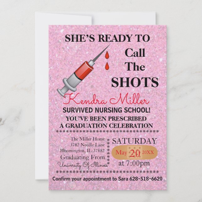 She’s Ready To Call The Shots Nursing Graduation Invitation (Front)