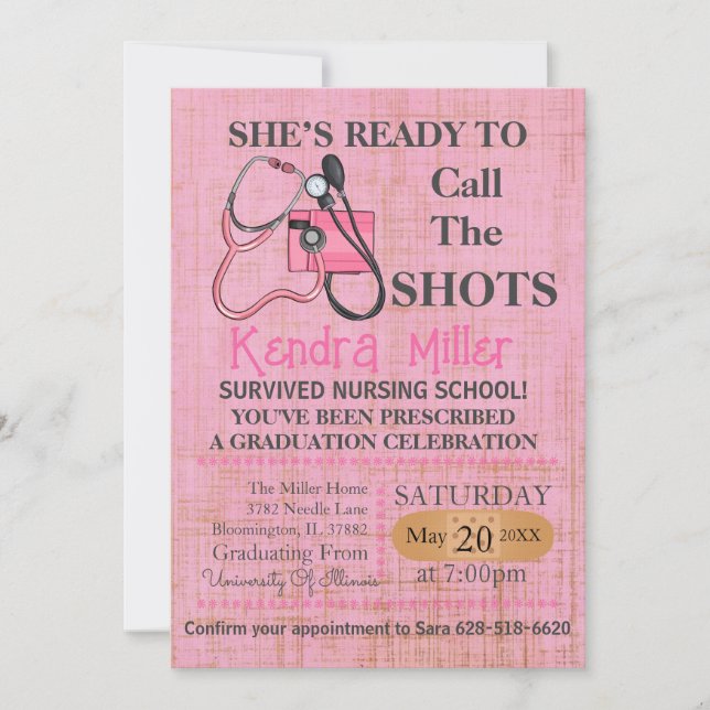 She’s Ready To Call The Shots Nursing Graduation Invitation (Front)
