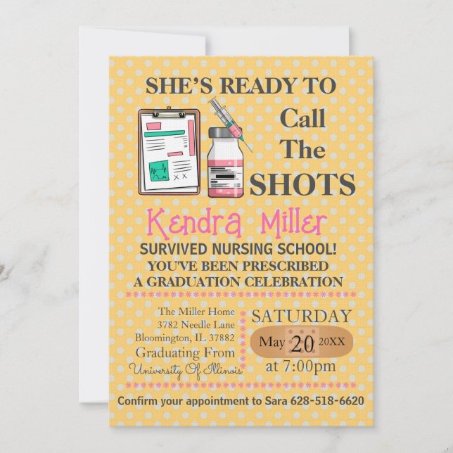 She’s Ready To Call The Shots Nursing Graduation Invitation (Front)