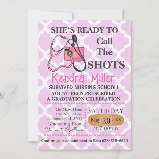 She’s Ready To Call The Shots Nursing Graduation Invitation (Front)