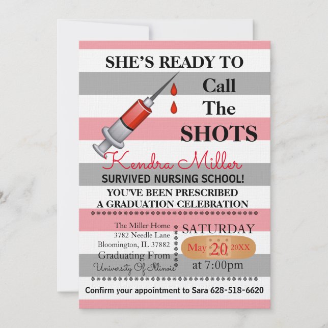 She’s Ready To Call The Shots Nursing Graduation Invitation (Front)
