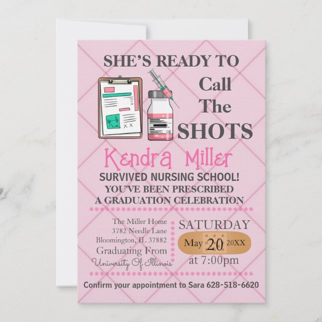 She’s Ready To Call The Shots Nursing Graduation Invitation (Front)