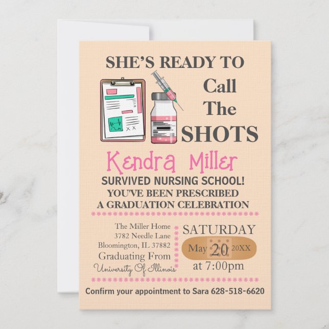 She’s Ready To Call The Shots Nursing Graduation Invitation (Front)