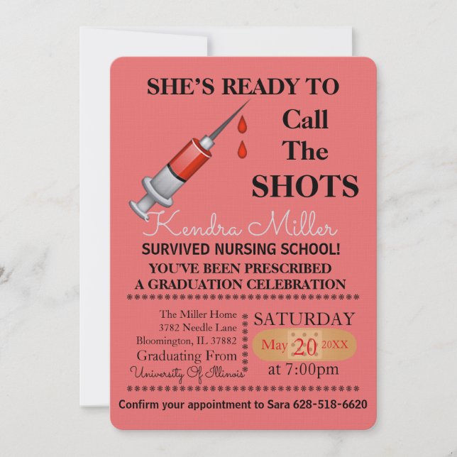 She’s Ready To Call The Shots Nursing Graduation Invitation (Front)