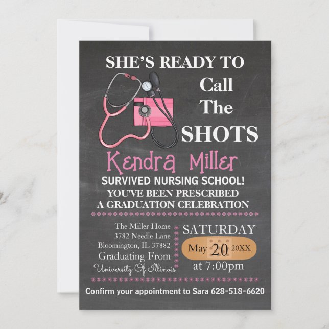 She’s Ready To Call The Shots Nursing Graduation Invitation (Front)