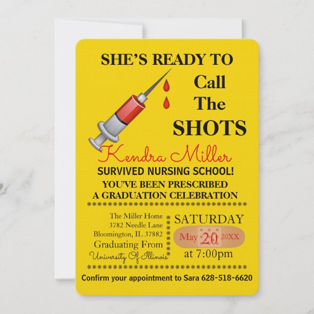 She’s Ready To Call The Shots Nursing Graduation Invitation (Front)