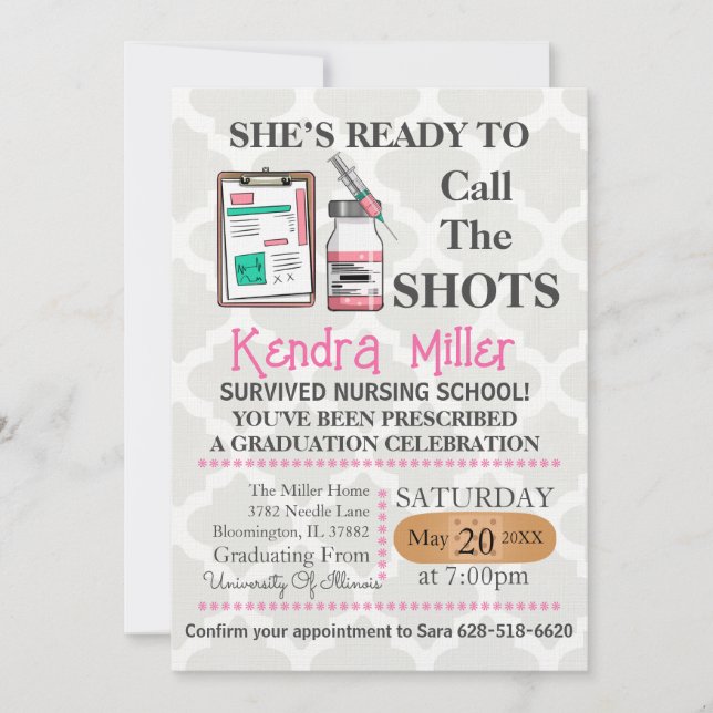 She’s Ready To Call The Shots Nursing Graduation Invitation (Front)