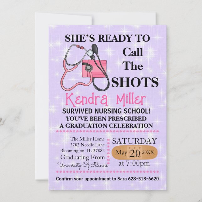 She’s Ready To Call The Shots Nursing Graduation Invitation (Front)