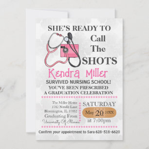 She’s Ready To Call The Shots Nursing Graduation Invitation