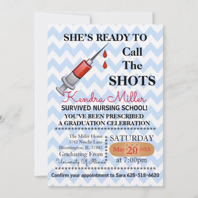 She’s Ready To Call The Shots Nursing Graduation Invitation (Front)