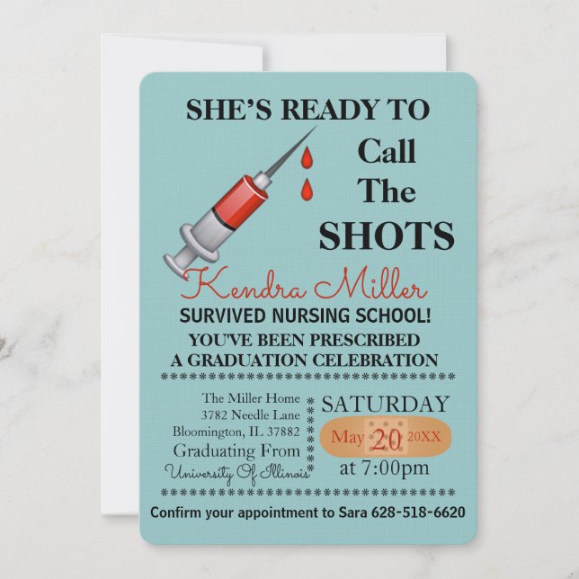 She’s Ready To Call The Shots Nursing Graduation Invitation (Front)
