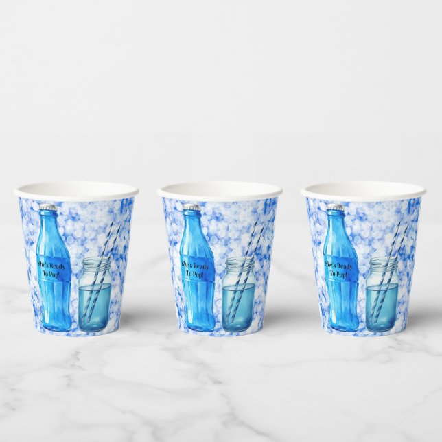 She’s Ready To Pop Blue Boy Baby Shower Paper Cups (Multi)