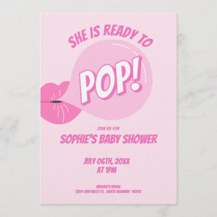 She’s Ready to Pop Bubble Gum Girl Baby Shower Invitation