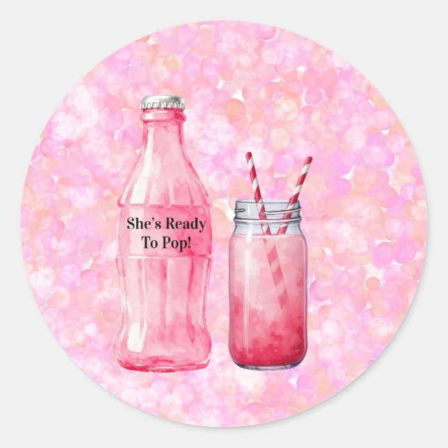 She’s Ready To Pop Girl Baby Shower Classic Round Sticker (Front)