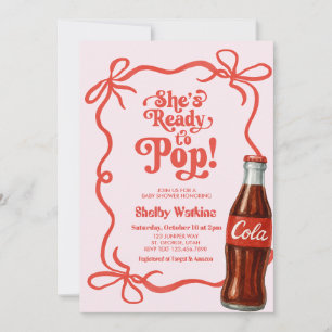 She’s Ready to Pop Retro Red Cola Baby Shower Bows Invitation