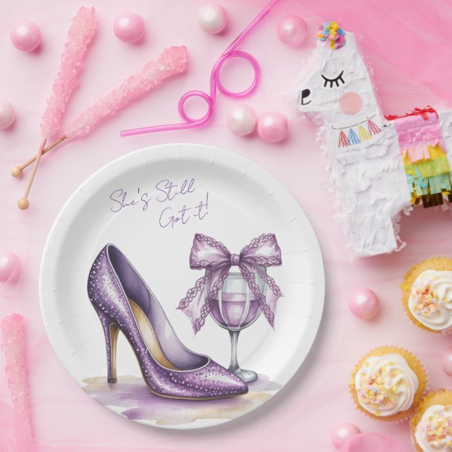 She’s Still Got It Purple High Heel Birthday Party Paper Plate (Party)