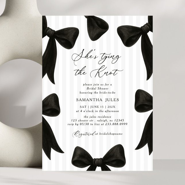 She’s Tying the Knot black bow bridal shower Invitation (Creator Uploaded)