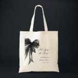 She’s Tying The Knot Black Bow Bridal Shower Tote Bag<br><div class="desc">Celebrate the bride-to-be with this She’s Tying The Knot Black Bow Bridal Shower Tote Bag, designed with a chic coquette-inspired black bow and elegant modern typography. Perfect for bridal showers, bachelorette celebrations, and wedding events, this stylish tote makes a thoughtful gift for the bride, bridesmaids, or guests. Ideal as a...</div>