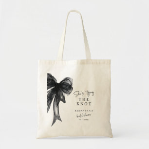 She’s Tying The Knot Black Bow Bridal Shower Tote Bag