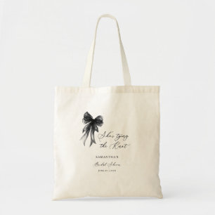 She’s Tying The Knot Black Bow Bridal Shower Tote Bag