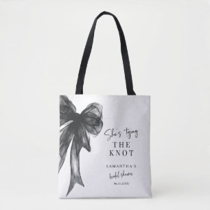 She’s Tying The Knot Black Bow Bridal Shower Tote Bag