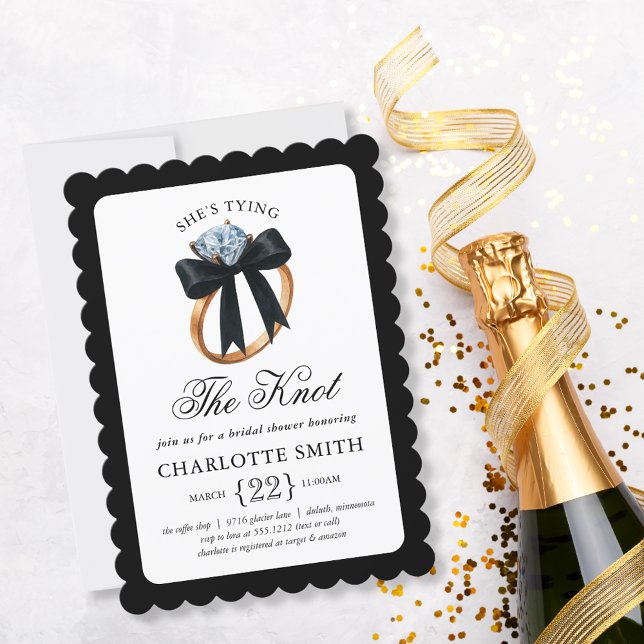 She’s Tying the Knot Black Bow Ring Bridal Shower Invitation (She’s Tying the Knot Black Bow Ring Bridal Shower Invitation)