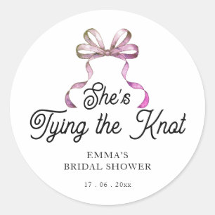 She’s Tying the Knot Bridal Party Pink Bow Classic Round Sticker