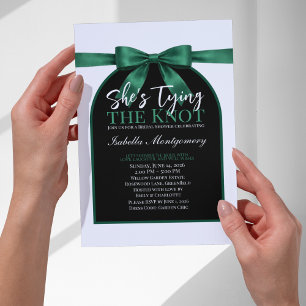 She’s Tying the Knot Emerald Green Palette Bow Invitation