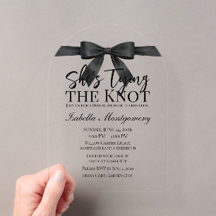 She’s Tying the Knot Theme Black Bow Acrylic Invitations