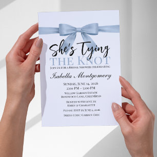 She’s Tying the Knot Theme Light Blue Bow Invitation