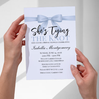 She’s Tying the Knot Theme Sky Blue Bow Invitation