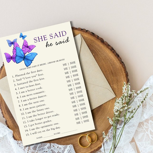 She said He said Bridal Shower Game Butterfly  Flyer (Creator Uploaded)