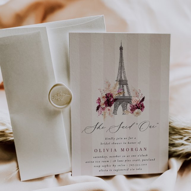 She Said Oui Blush Floral Paris Bridal Shower Invitation (Creator Uploaded)