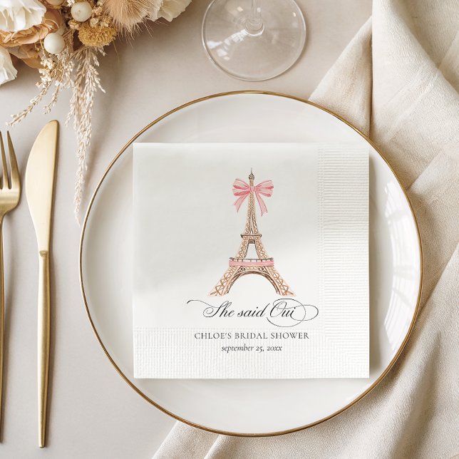 She said Oui Paris Bow Eiffel Tower BRIDAL SHOWER Napkin (Creator Uploaded)
