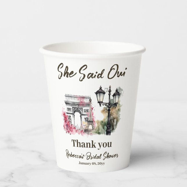 She Said Oui Paris Bridal Shower Parisian Brunch Paper Cups (Front)
