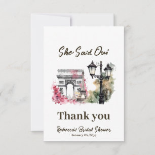 She Said Oui Paris Bridal Shower Parisian Brunch Thank You Card