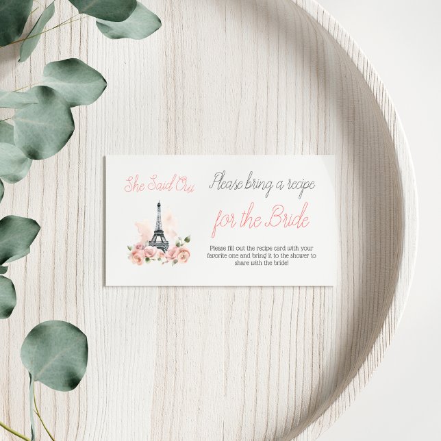 She Said Oui Parisian Floral Bridal Shower Recipe Enclosure Card (Creator Uploaded)