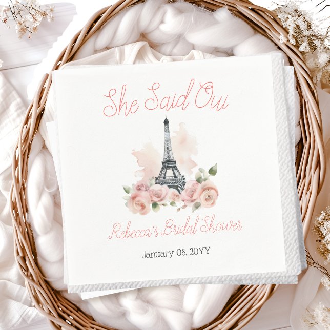 She Said Oui Parisian Pink Floral Bridal Shower Napkin (Creator Uploaded)