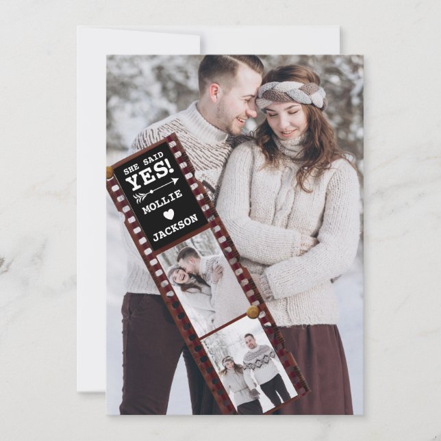 She Said Yes 3 Photo Engagement Announcement (Front)