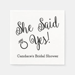 She Said Yes, Black and White Custom Napkins