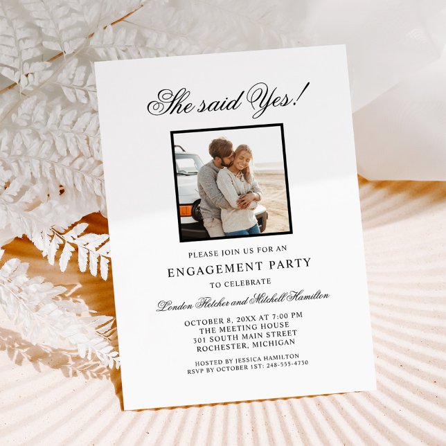 She Said Yes Black Photo Wedding Engagement Party Invitation (Creator Uploaded)