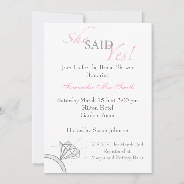 She Said Yes- Blush Pink Invitation (Front)